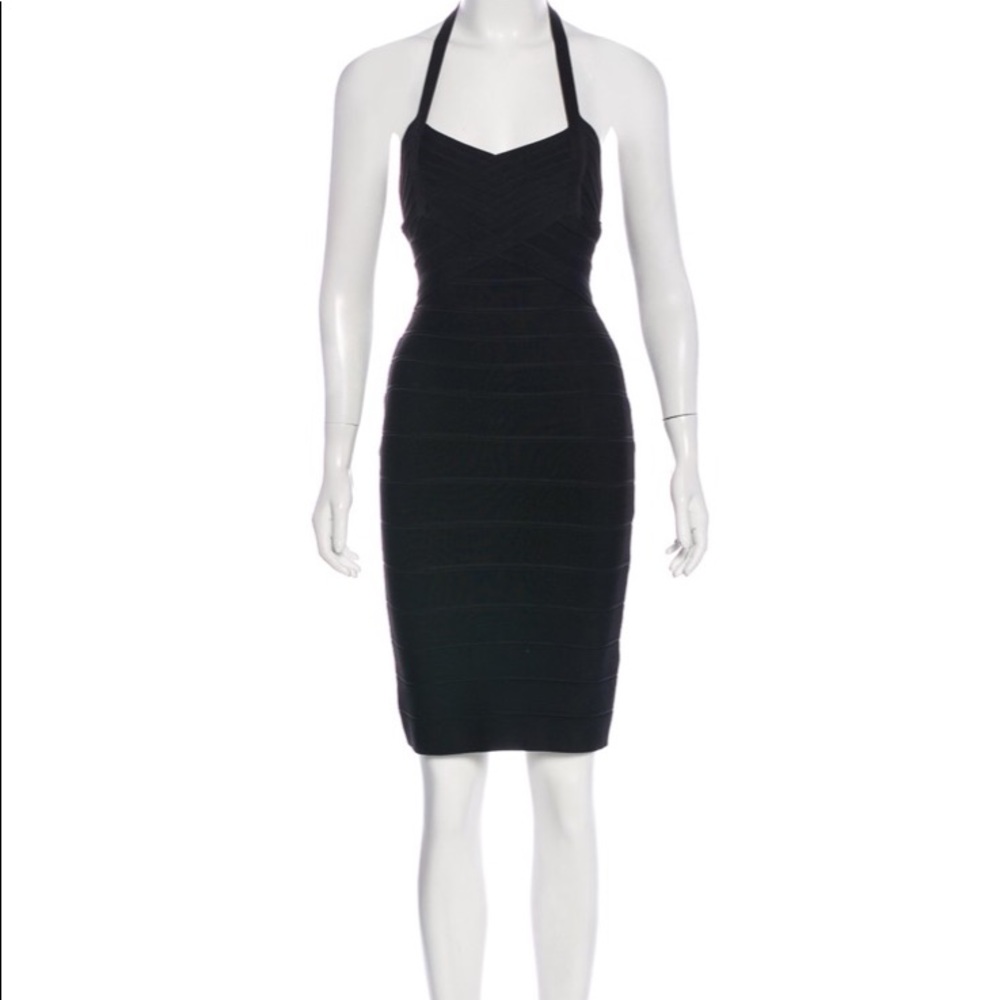 Herve Leger black halter bandage mini dress